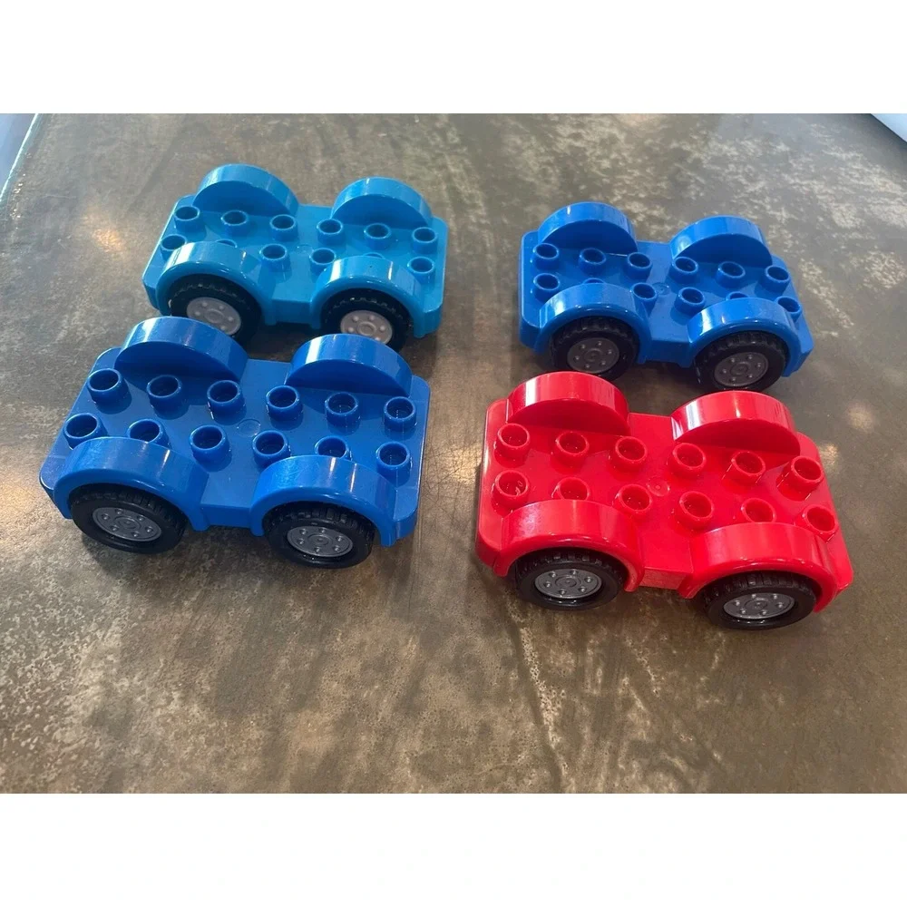 LEGO Duplo 4pc Car Base Set Red Blue Teal Vehicle Chassis Wheels 2x4 6395 4914